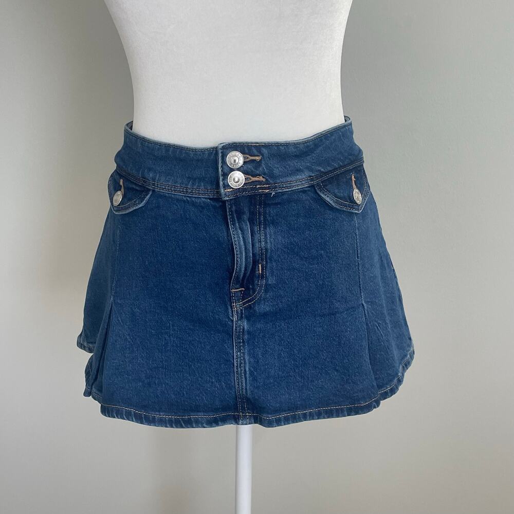 American Eagle Pleated Denim Mini Skirt Women’s Size 4 Blue Y2K Stretch Jean